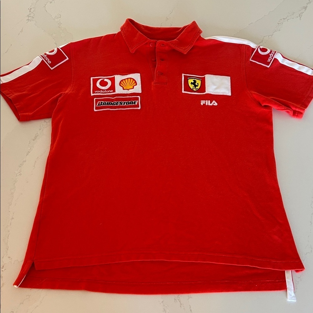 Fila Scuderia Ferrari F1 Red/Orange Made in Italy Polo Racing Patches SZ L